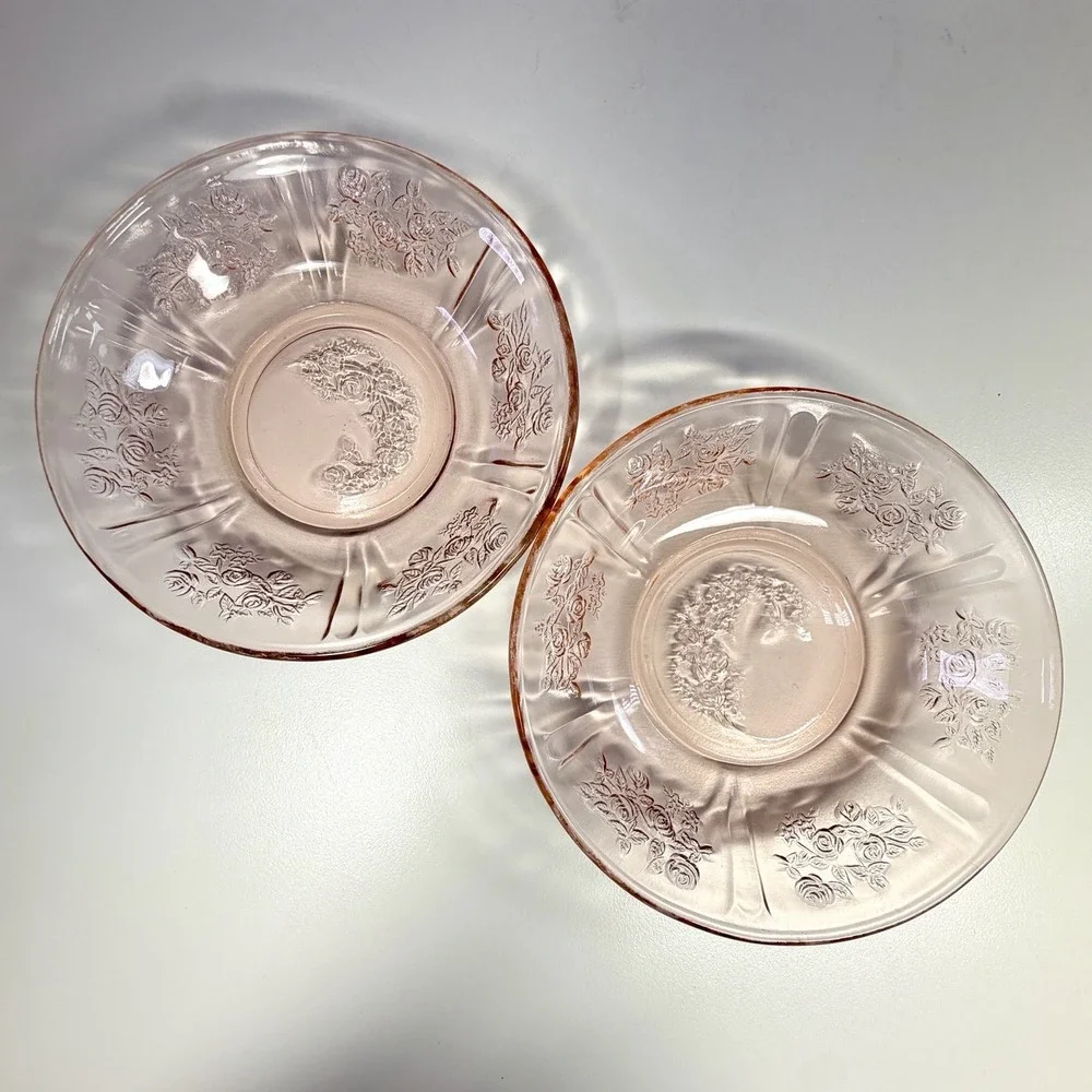 Federal Glass Sharon Cabbage Rose Pink Depression Glass 5